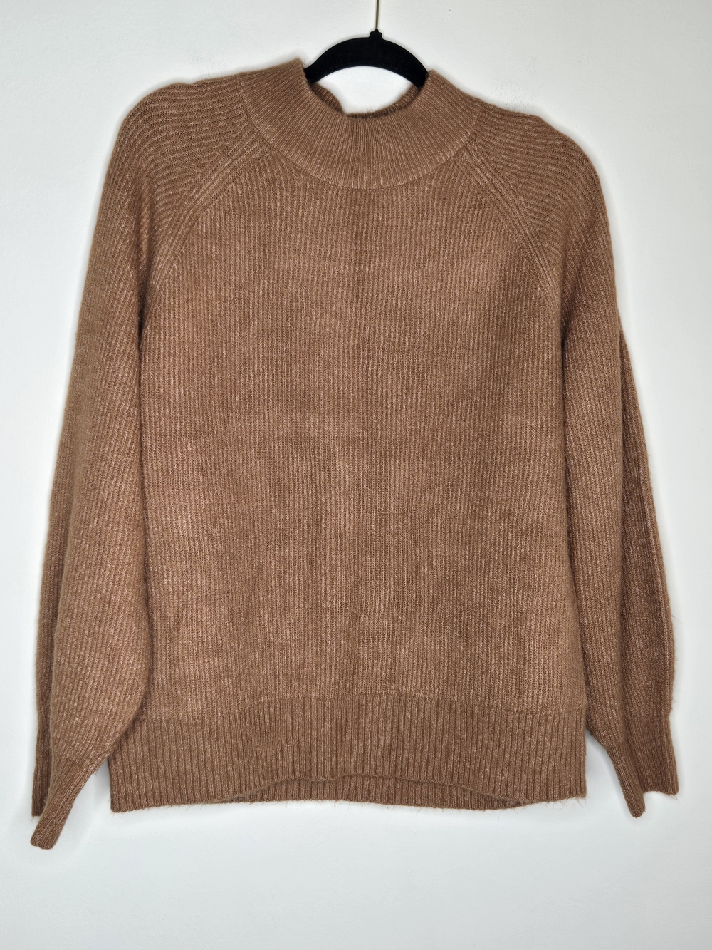 Gap Alpaca Blend Mock Neck Sweater Brown Ribbed Raglan Pullover M